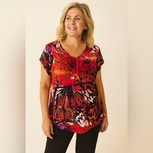 Worthington Red and Purple Butterfly Print Blouse